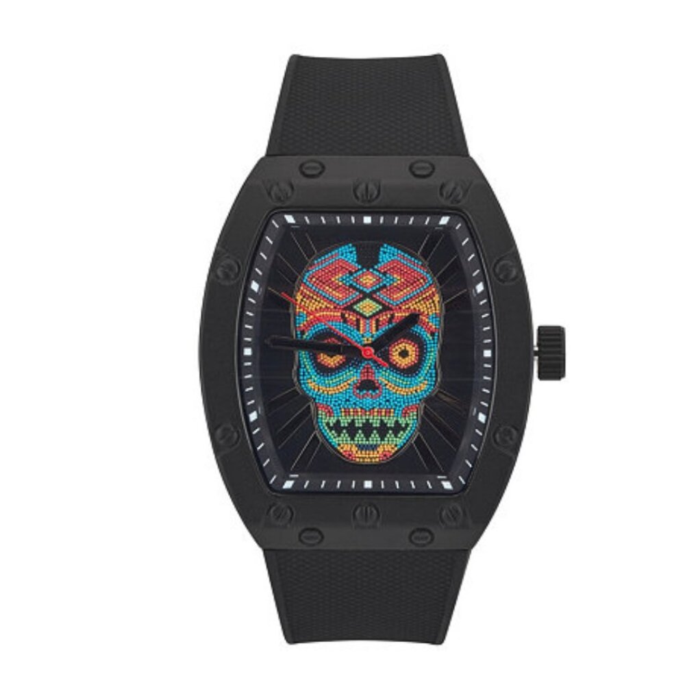 NEW Matte Black Silicone Strap Multicolor Skull Ed Hardy Watch
